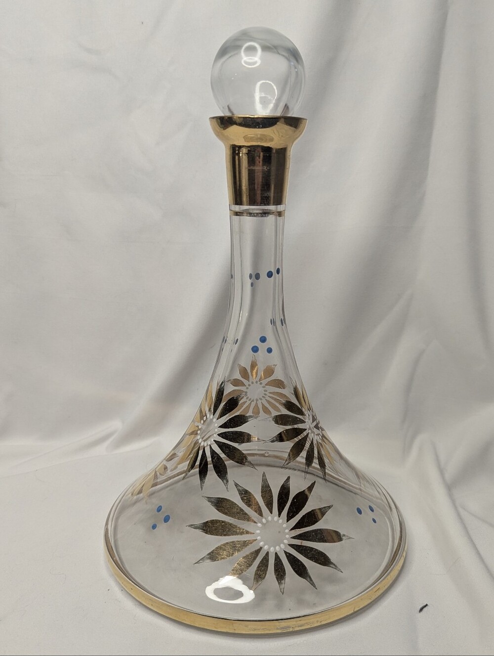 Glass Decanter with Gold Trim and Floral Motif